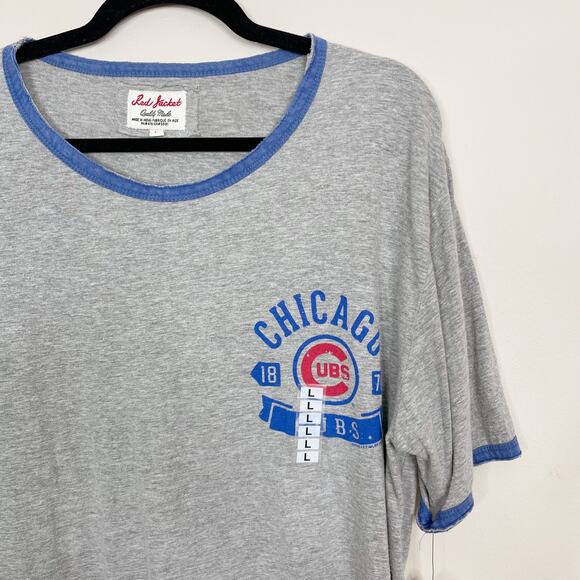 New Red Jacket Chicago Cubs Baseball Crew Neck Tee Shirt Mens Large L Gray - Picture 3 of 9